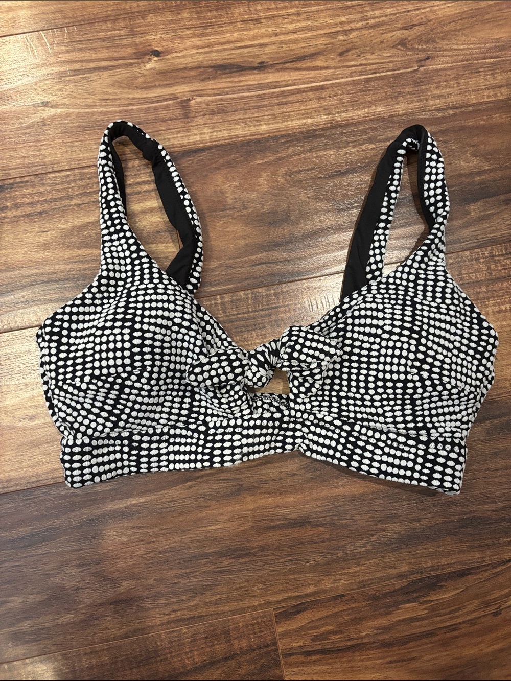aerie Black and White Polka Dot Knot-Front Bikini Top